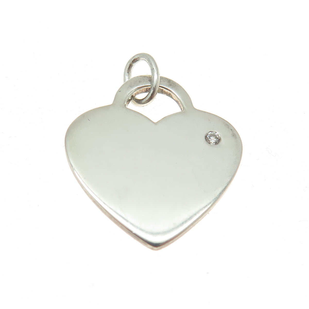 925 Sterling Silver Vintage Round-Cut Shaped C Z Heart Tag Pendant