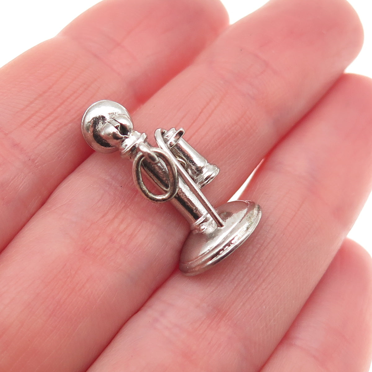 Wells Sterling Silver Antique Art Deco Candlestick Phone 3D Mini Charm Pendant