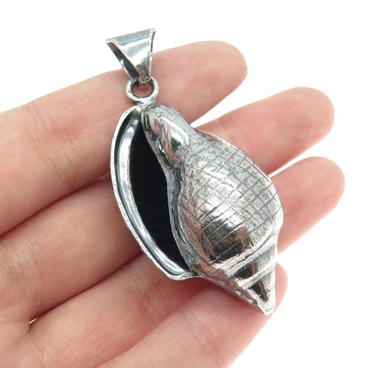 925 Sterling Silver Vintage Mexico Seashell Oxidized 3D Pendant