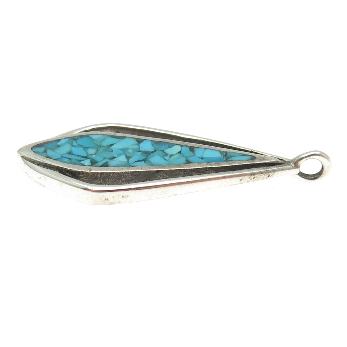 Old Pawn 925 Sterling Silver Vintage Southwestern Turquoise Inlay Charm Pendant