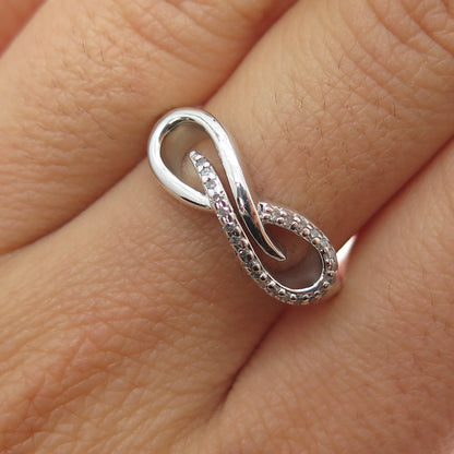925 Sterling Silver Real Round-Cut Diamond Infinity Ring Size 8