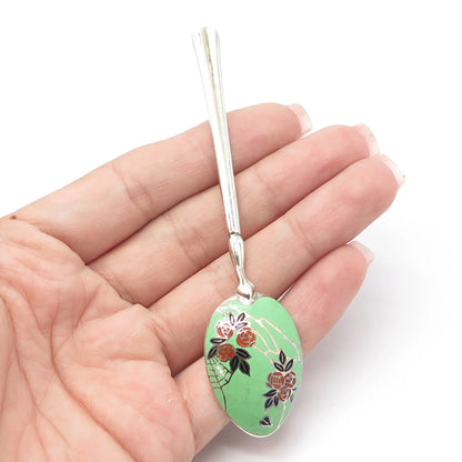 TURNER & SIMPSON 925 Sterling Silver Antique Birmingham Enamel Flower Spoon
