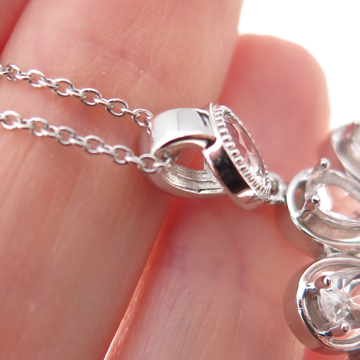 925 Sterling Silver Mexico Real MOP White Topaz Flower Cable Chain Necklace 18"