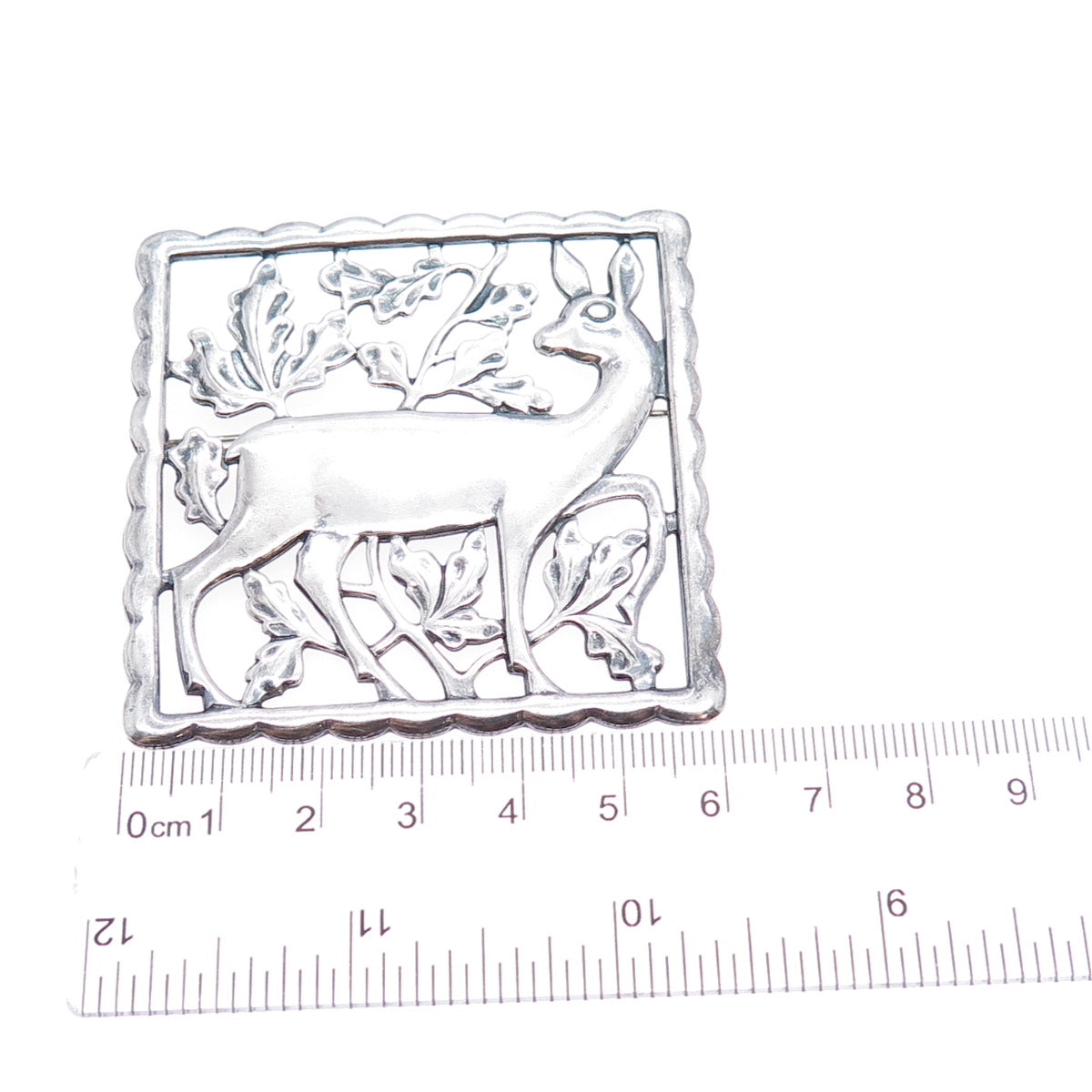 925 Sterling Silver Vintage Modernist Deer Floral Oxidized Pin Brooch