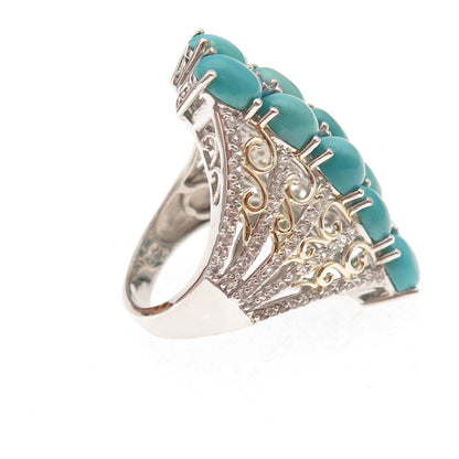 Chuck Clemency 925 Sterling 2-Tone Real Turquoise Topaz & Apatite Ring Size 8.25