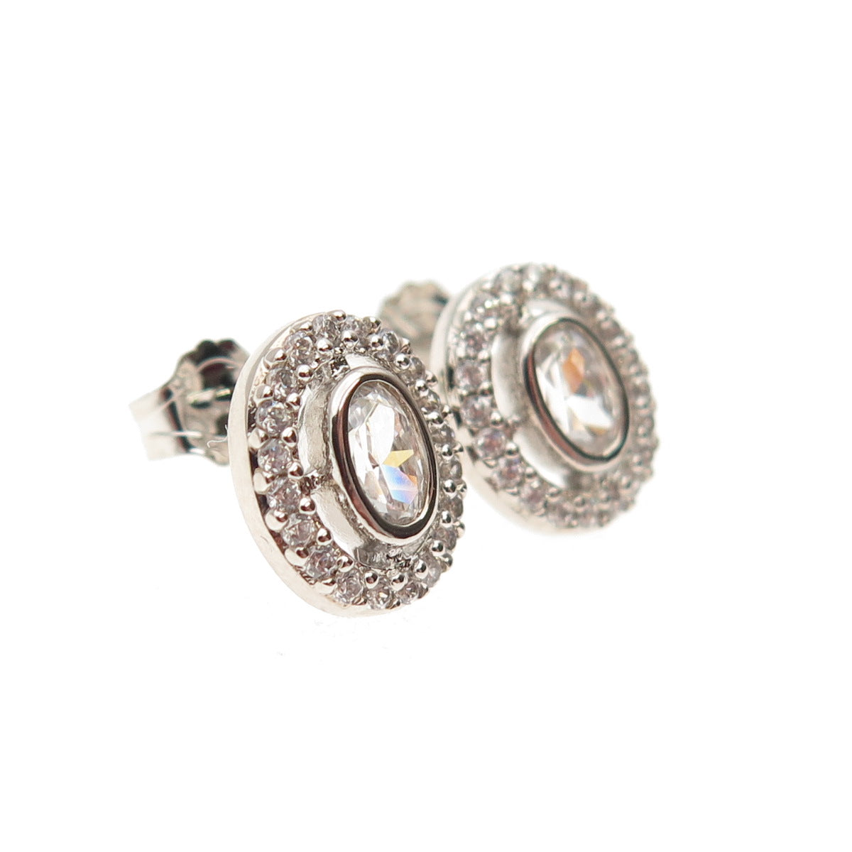 925 Sterling Silver Oval & Round-Cut C Z Stud Earrings