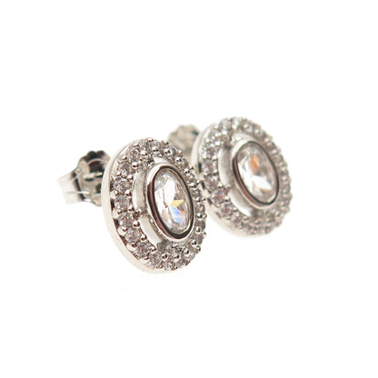 925 Sterling Silver Oval & Round-Cut C Z Stud Earrings