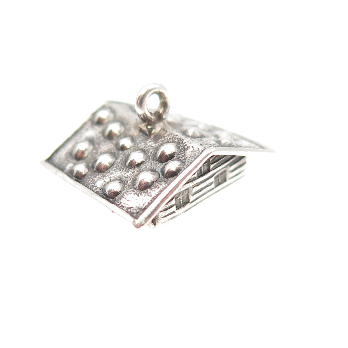 800 Silver Antique Art Deco Swiss Chalet House Oxidized 3D Mini Charm Pendant