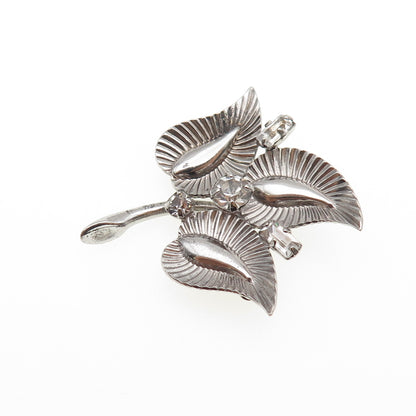 EVERFINE 925 Sterling Silver Antique Art Deco Rhinestone Floral Pin Brooch