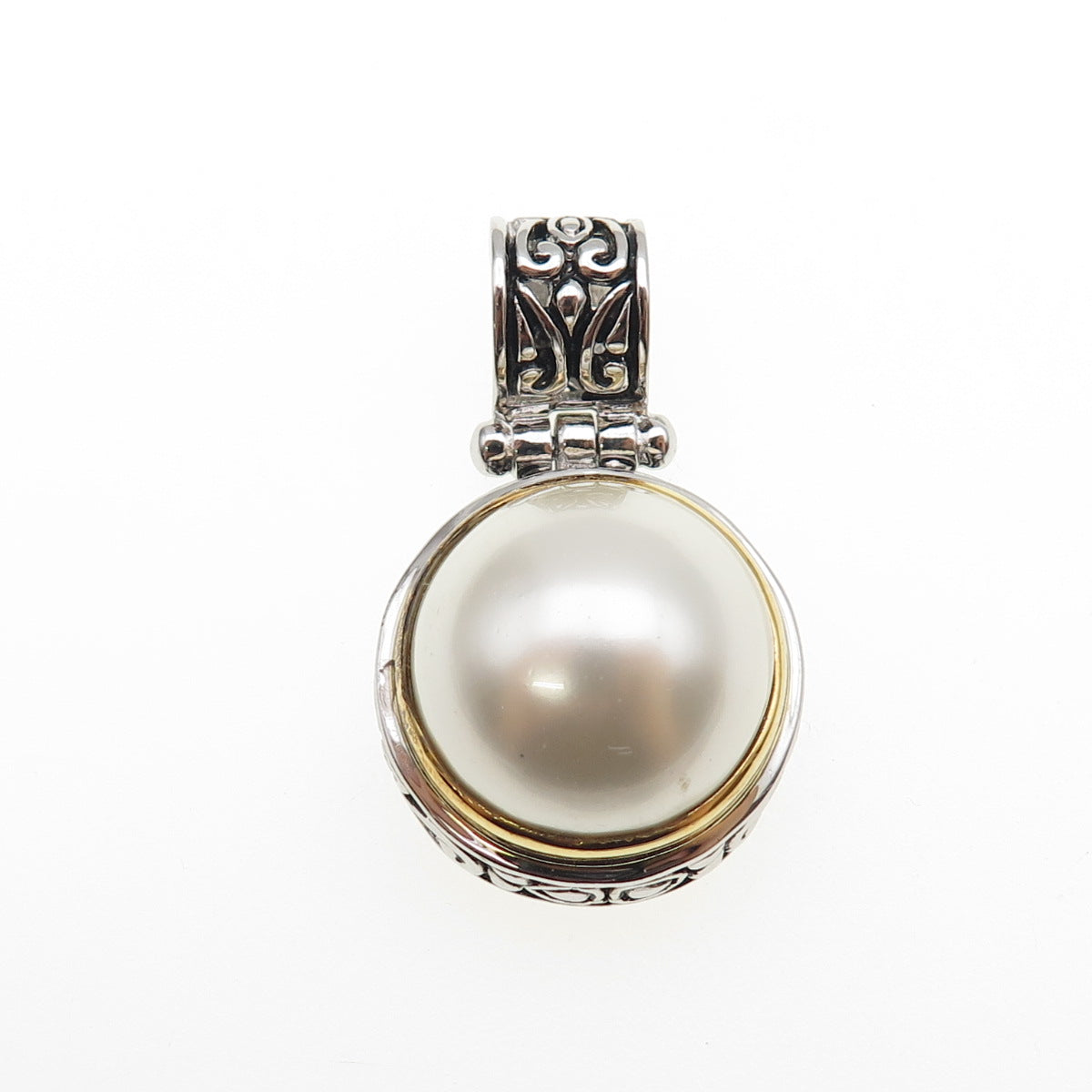 FD Felicia Design 925 Sterling Silver Faux Pearl Oxidized Charm Pendant