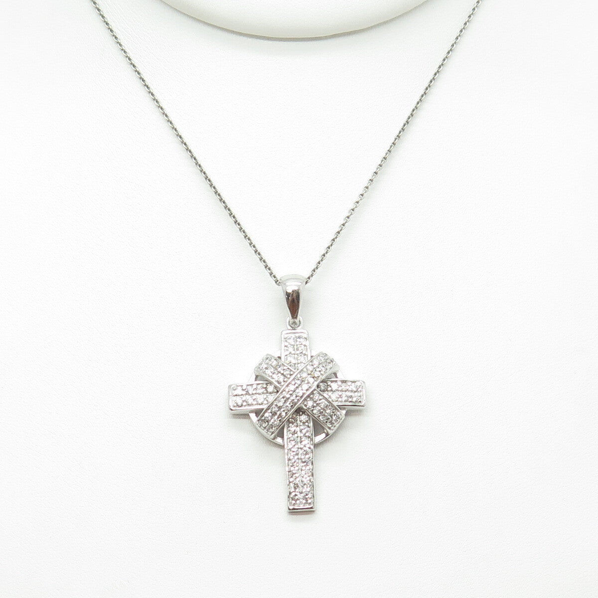 925 Sterling Silver Italy Round-Cut C Z Sparkle Cross Cable Chain Necklace 16"