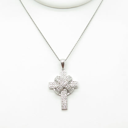 925 Sterling Silver Italy Round-Cut C Z Sparkle Cross Cable Chain Necklace 16"