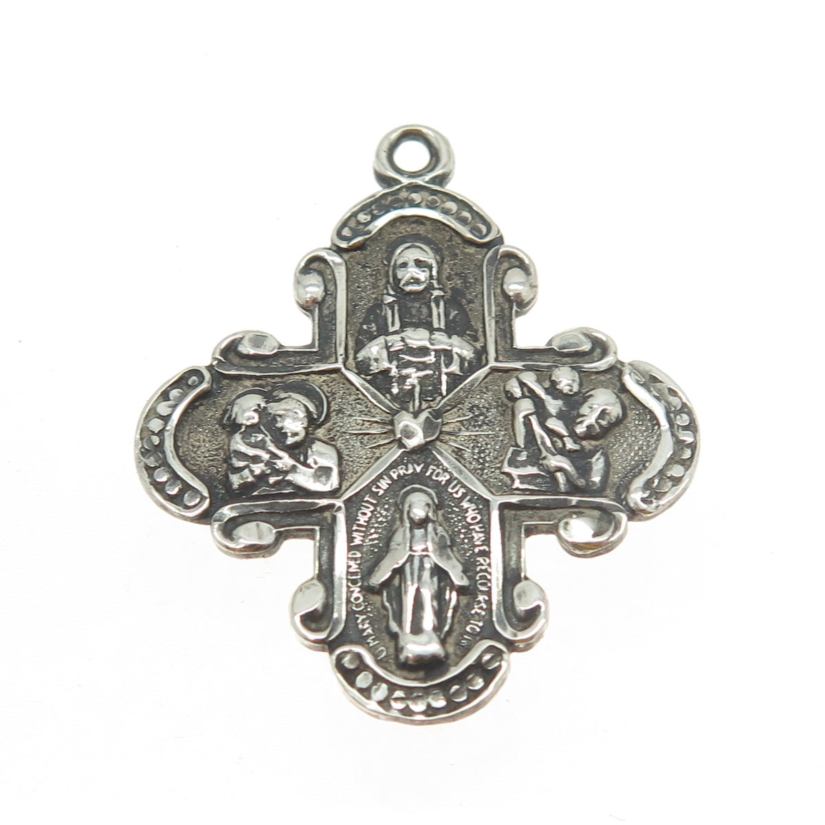 ANN GALE 925 Sterling Silver Antique Art Deco Four Way Cross Religious Pendant