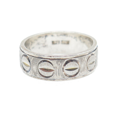 925 Sterling Silver 2-Tone Vintage Italy Diamond-Cut Band Ring Size 6