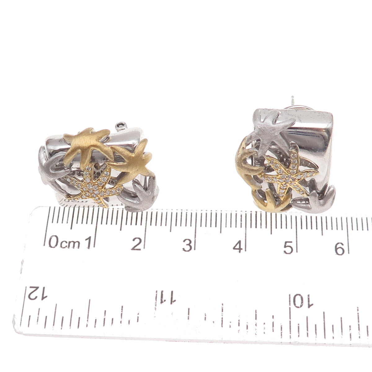 Sonia Boyajian Sterling Silver 2-Tone Real Diamond Starfish Omega Back Earrings