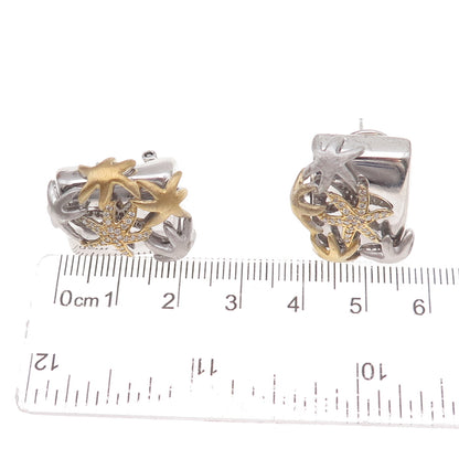 Sonia Boyajian Sterling Silver 2-Tone Real Diamond Starfish Omega Back Earrings