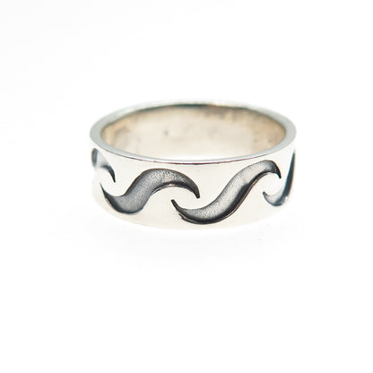 925 Sterling Silver Vintage All Around Wavy Oxidized Band Ring Size 8