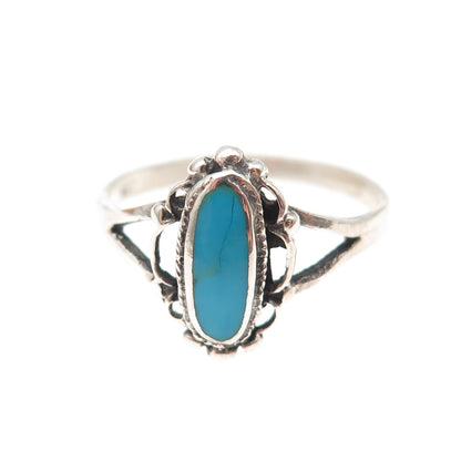 925 Sterling Silver Vintage Real Turquoise Oxidized Ring Size 8
