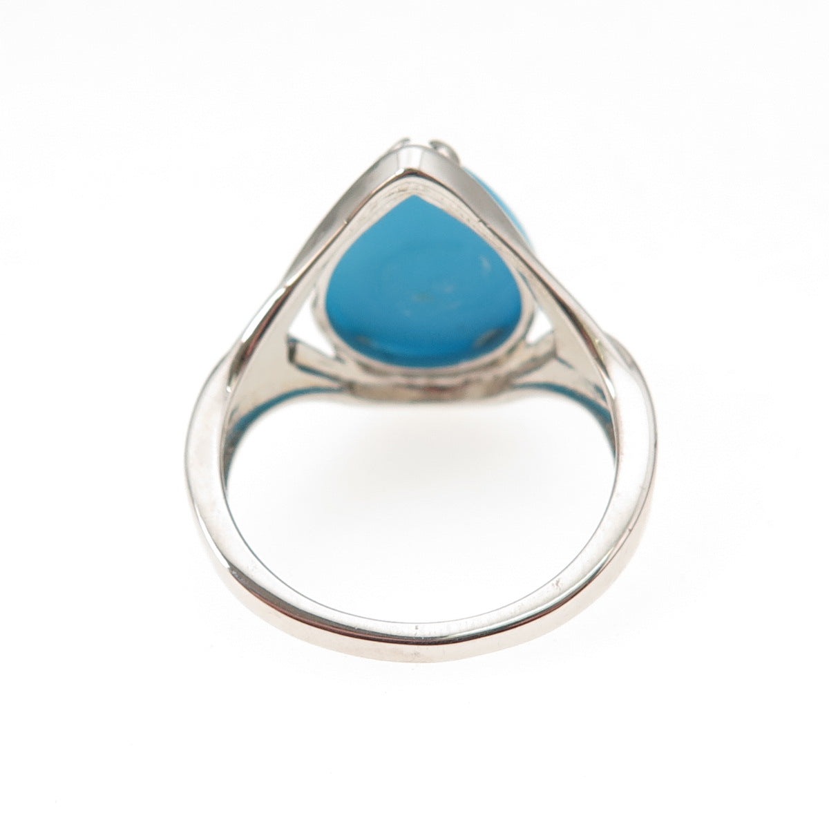 925 Sterling Silver Real Sleeping Beauty Turquoise Teardrop Ring Size 8.25