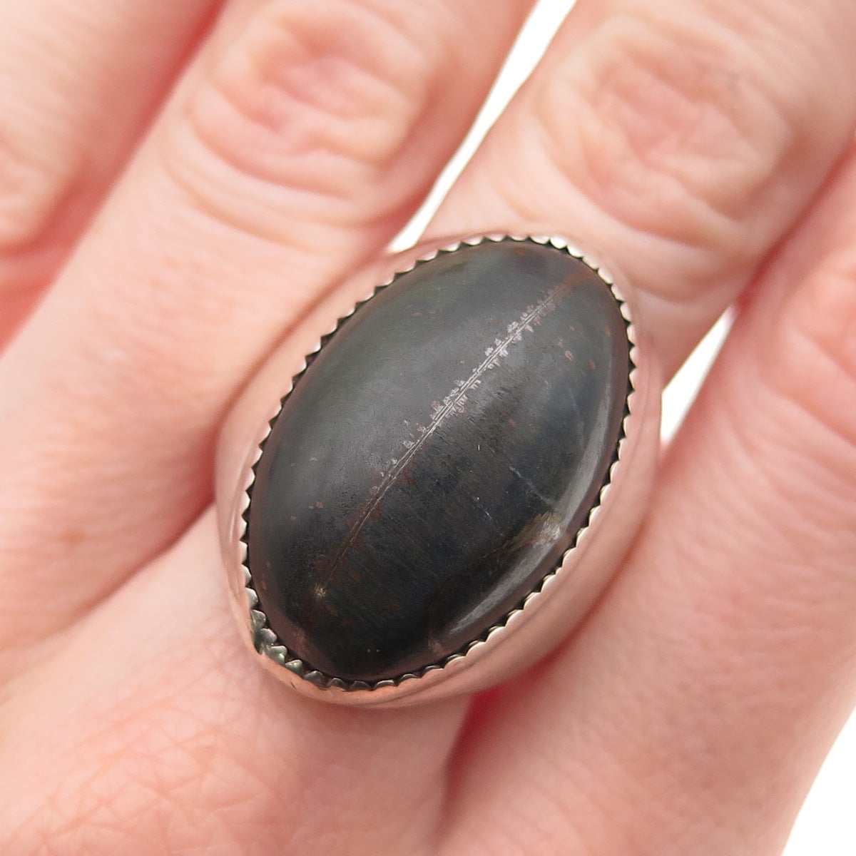Old Pawn 925 Sterling Silver Vintage Southwestern Black Tiger Eye Ring Size 11.5