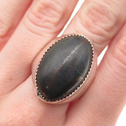 Old Pawn 925 Sterling Silver Vintage Southwestern Black Tiger Eye Ring Size 11.5