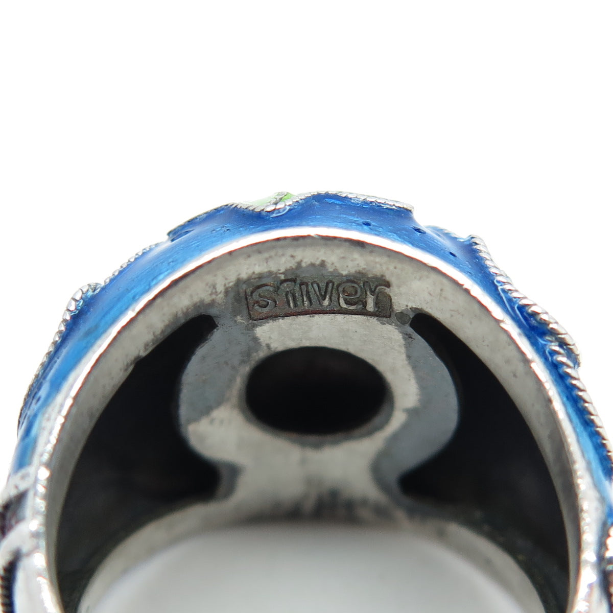 925 Sterling Silver Antique Chinese Enamel Grape Vine Adjustable Ring Size 6