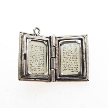 J.M. FISHER 925 Sterling Silver Antique Art Deco MOP Holy Bible Prayer Pendant