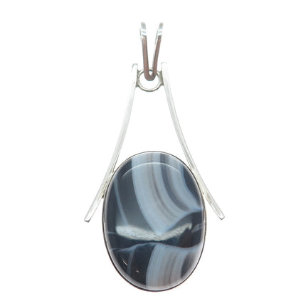 925 Sterling Silver Vintage Israel Real Agate Modernist Pendant