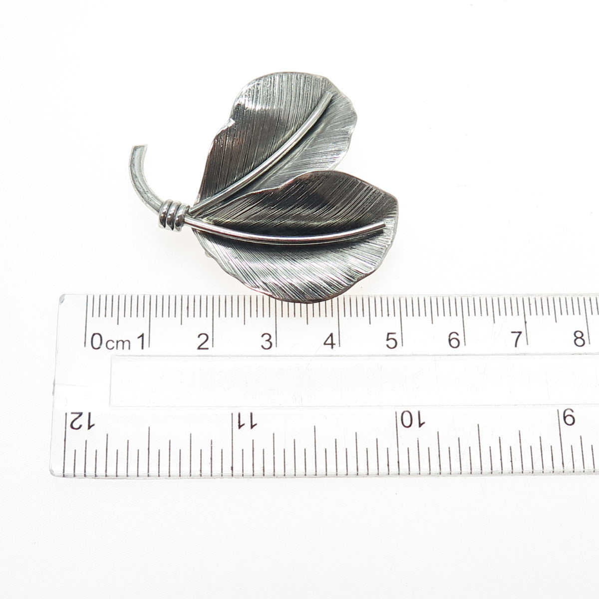 DANECRAFT 925 Sterling Silver Vintage Modernist Floral Leaf Oxidized Pin Brooch