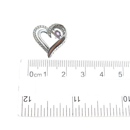 925 Sterling Silver Real Amethyst & White Topaz Heart Mini Slide Charm Pendant