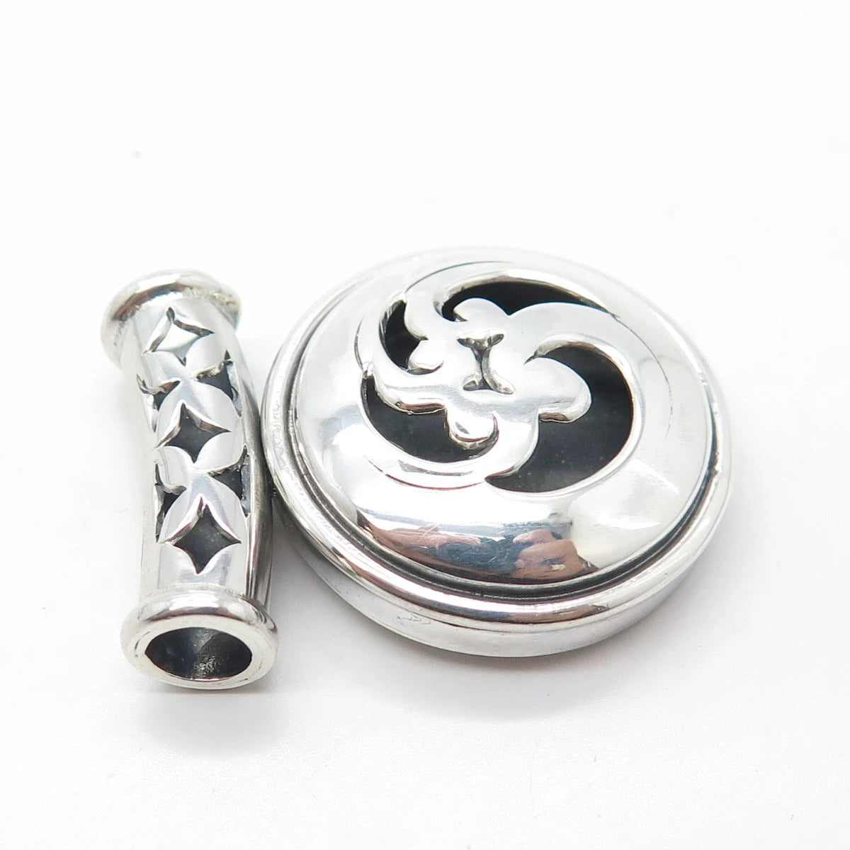 925 Sterling Silver Vintage ATI Floral Modernist Slide Pendant