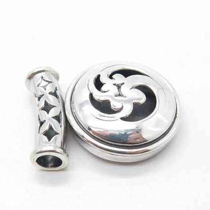 925 Sterling Silver Vintage ATI Floral Modernist Slide Pendant