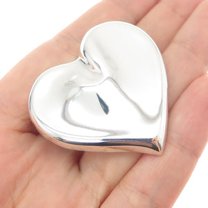 925 Sterling Silver Vintage Mexico Modernist Heart Pin Brooch / Pendant