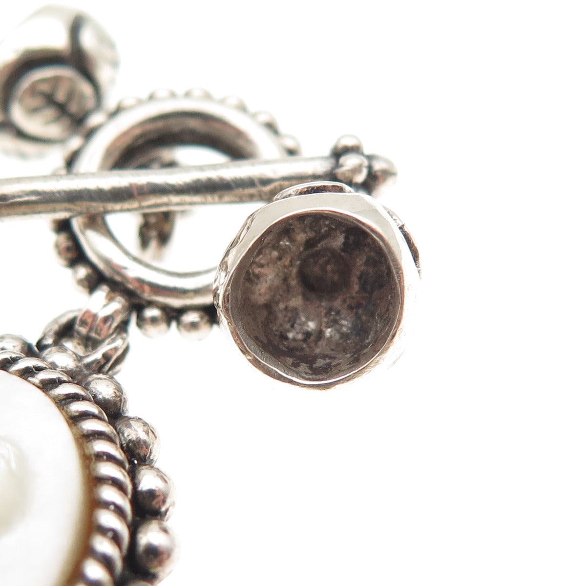 Stephen Dweck Sterling Silver Vintage Real MOP Cherub Cameo Charm Toggle Lock
