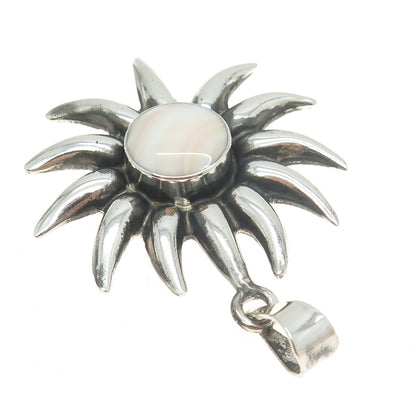 925 Sterling Silver Vintage Mexico Real Rose Agate Sun Pendant