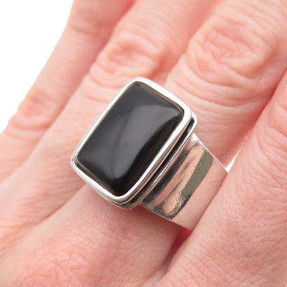 925 Sterling Silver Vintage Real Black Onyx Oxidized Ring Size 8.75