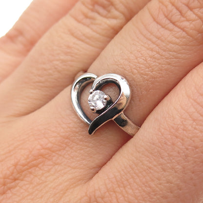 925 Sterling Silver Vintage Round-Cut C Z Heart Oxidized Ring Size 8