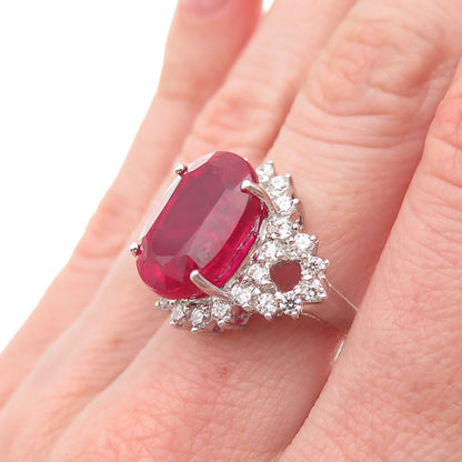 925 Sterling Silver Lab-Created Ruby & C Z Ring Size 6.75