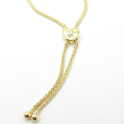 HAN 925 Sterling Silver Gold Plated C Z Bar Bolo Adjustable Bracelet 7-10"