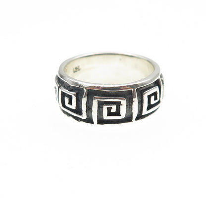 925 Sterling Silver Vintage Greek Maze Oxidized Band Ring Size 6.5