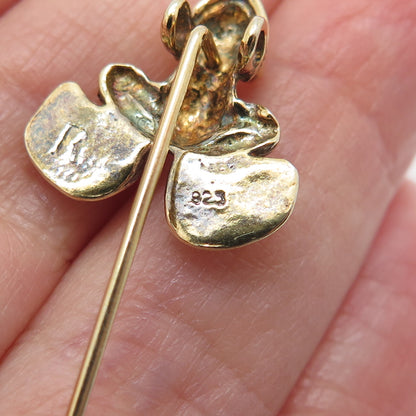 925 Sterling Silver Gold Plated Vintage R Artisan Frog For Good Luck Lapel Pin