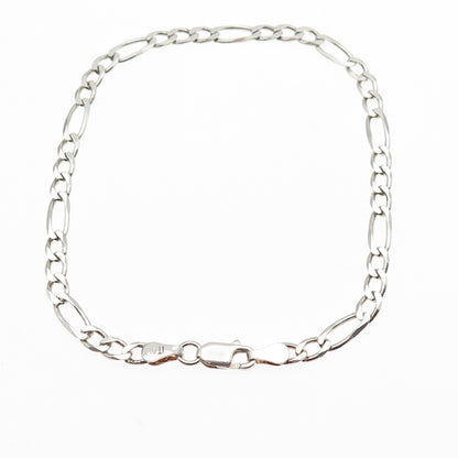 925 Sterling Silver Vintage Italy Figaro Link Bracelet 8.25"