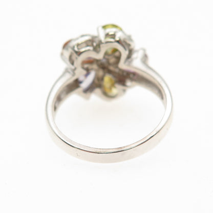 925 Sterling Silver Multi-Color C Z Floral Ring Size 6.5