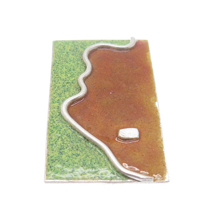 925 Sterling Silver Vintage Enamel Modernist Man's Profile Pendant