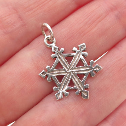 925 Sterling Silver Vintage Snowflake Oxidized Mini Charm Pendant