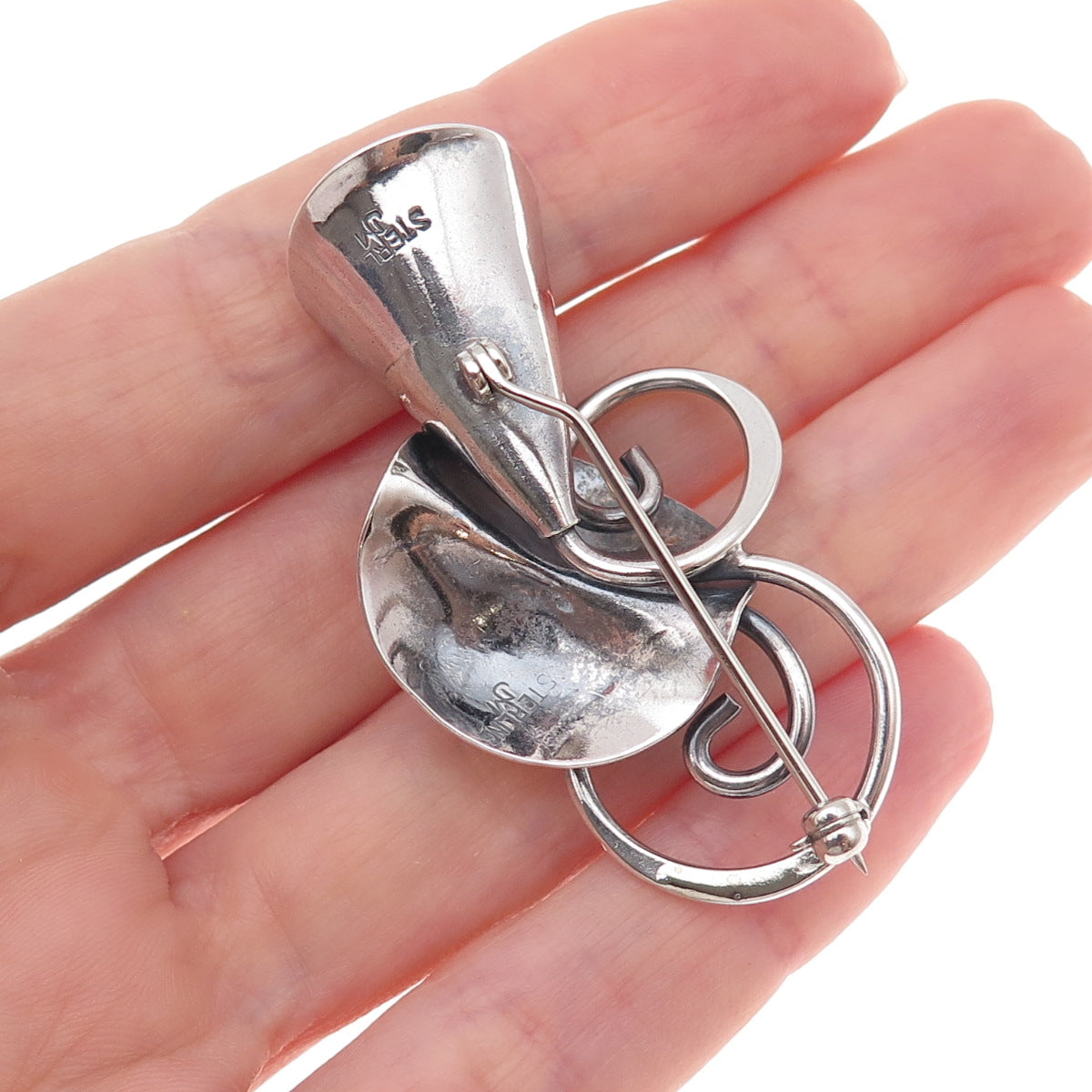Joseph Masaniello 925 Sterling Silver Vintage Calla Lily Oxidized Pin Brooch