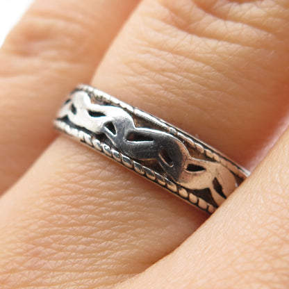 925 Sterling Silver Vintage Wavy Oxidized Band Ring Size 7.25