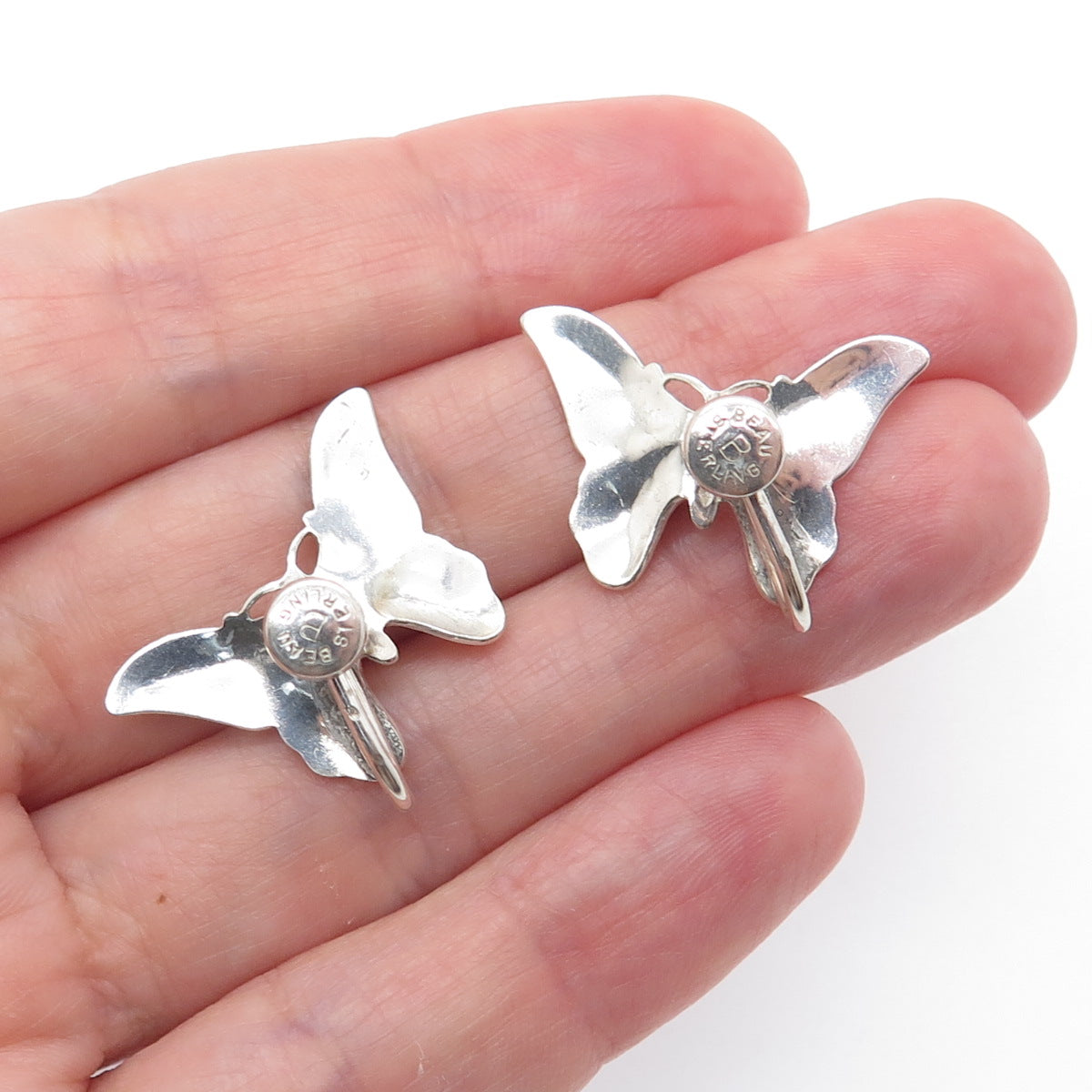 BEAU 925 Sterling Silver Vintage Butterfly Screw Back Earrings
