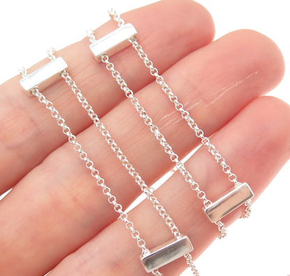 925 Sterling Silver Italy Station Bar Rolo Double Chain Chocker Necklace 12-16"