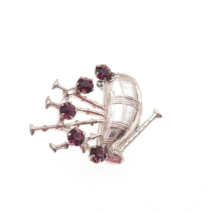 Ward Brothers 925 Sterling Silver Antique Rhinestone Scottish Bagpipes Brooch